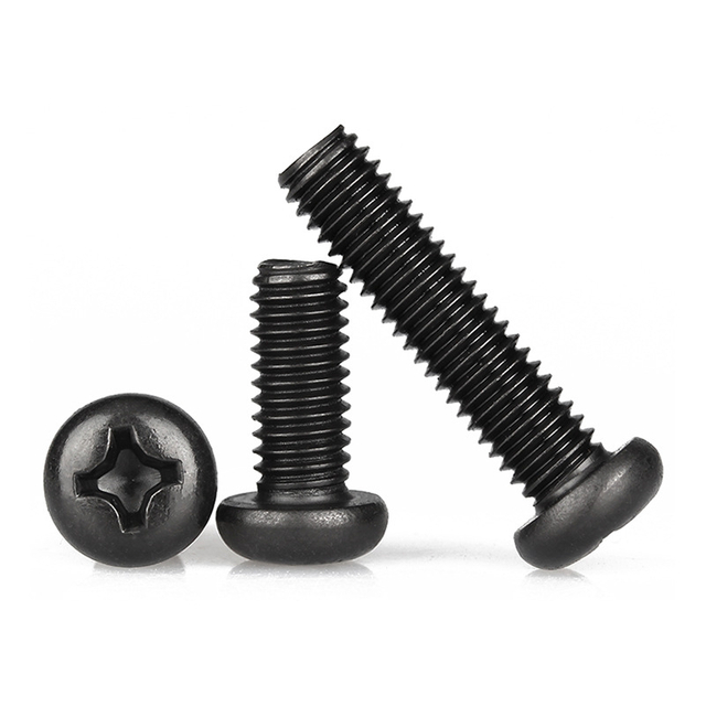 DIN 7985 Tornillo de máquina de acero al carbono con cabeza plana y ranura Phillips, acabado en negro